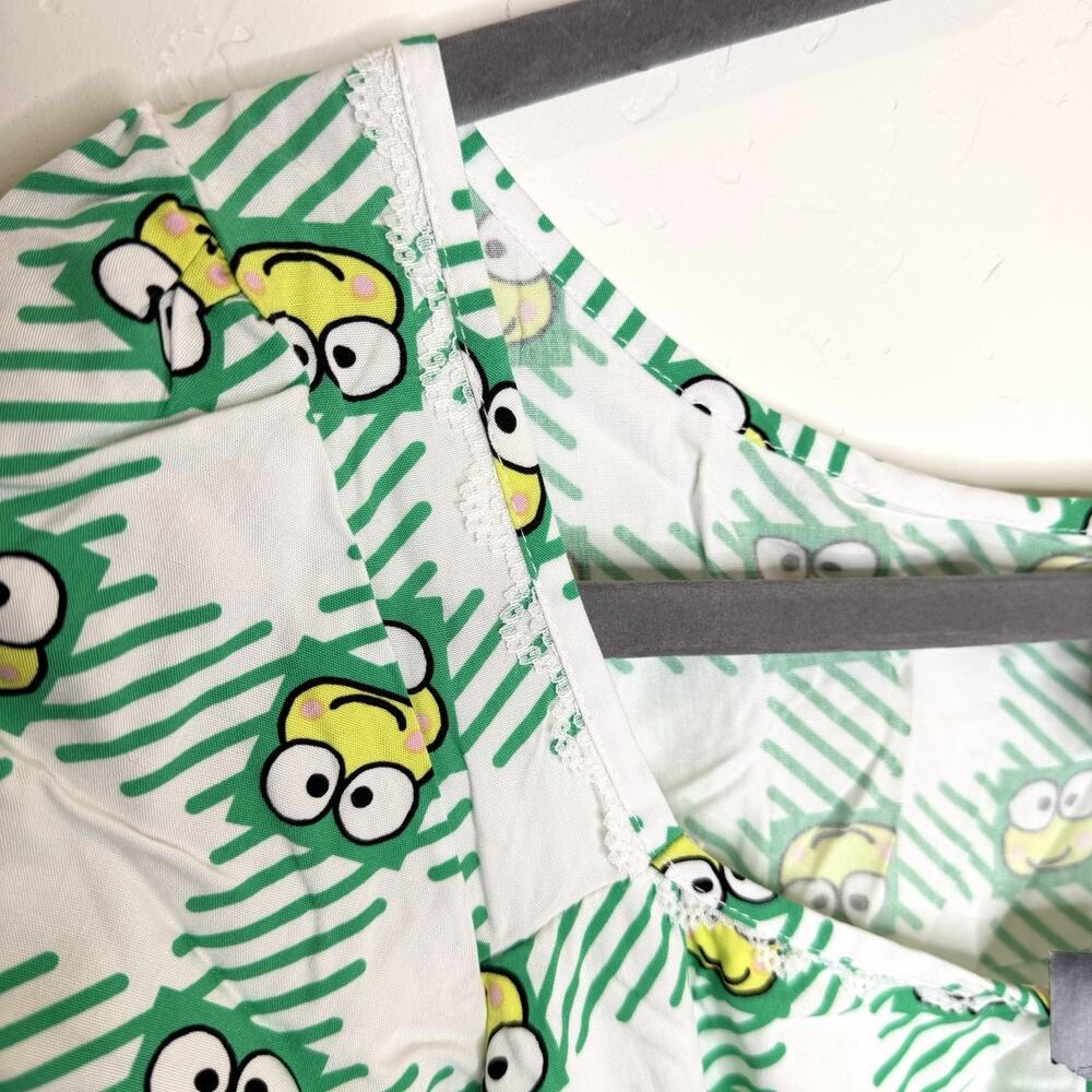 Keroppi Sanrio X Hot Topic Gingham Peplum Top Womens XL Green Frogs - Picture 3 of 6